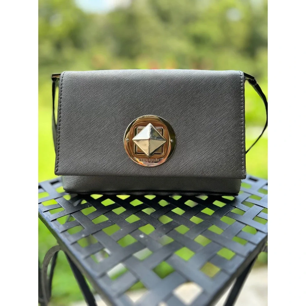 Kate Spade Newbury Lane Sally Crossbody Bag Small Pewter Grey  Saffiano Leather